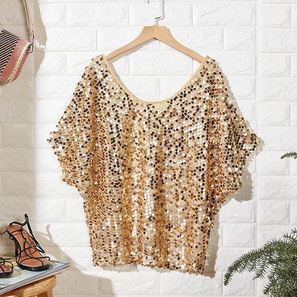 Women's Short Sleeve Sequin Blouse