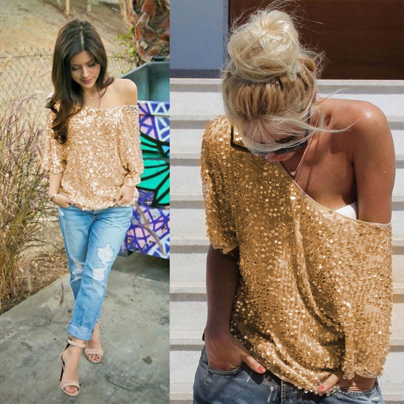 Women's Short Sleeve Sequin Blouse